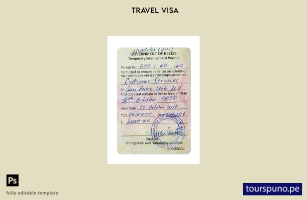 Plantilla de visa de trabajo para Belice lista para imprimir